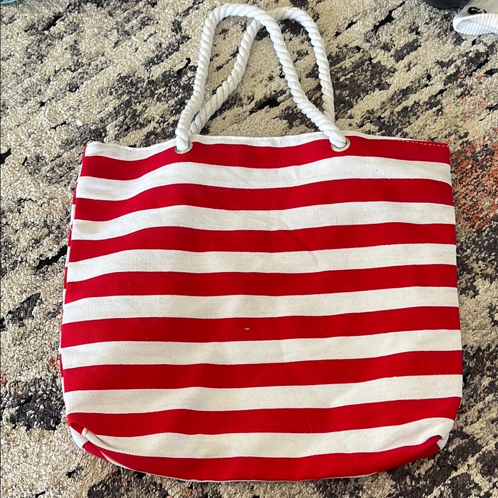 Red and White Striped Tote Bag
